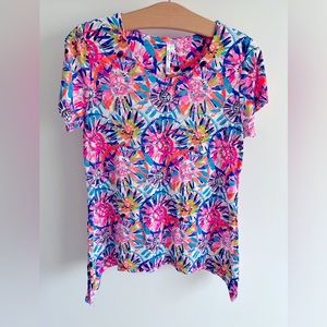 Lulu-B Colorful Comfy Clothing Women Top Shirt Artsy Pink Blue Turtles Size S